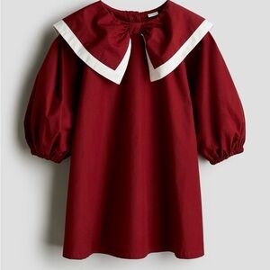 H&M red cotton dress with bow collar size 6